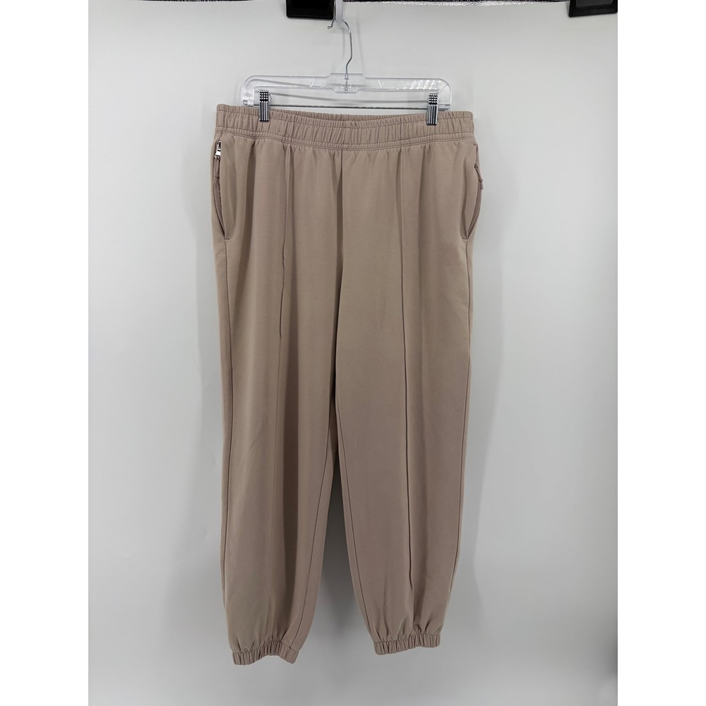 Old‎ Navy Womens Large Tan Dynamic Fleece High Rise Jogger Pants Zipper Pockets